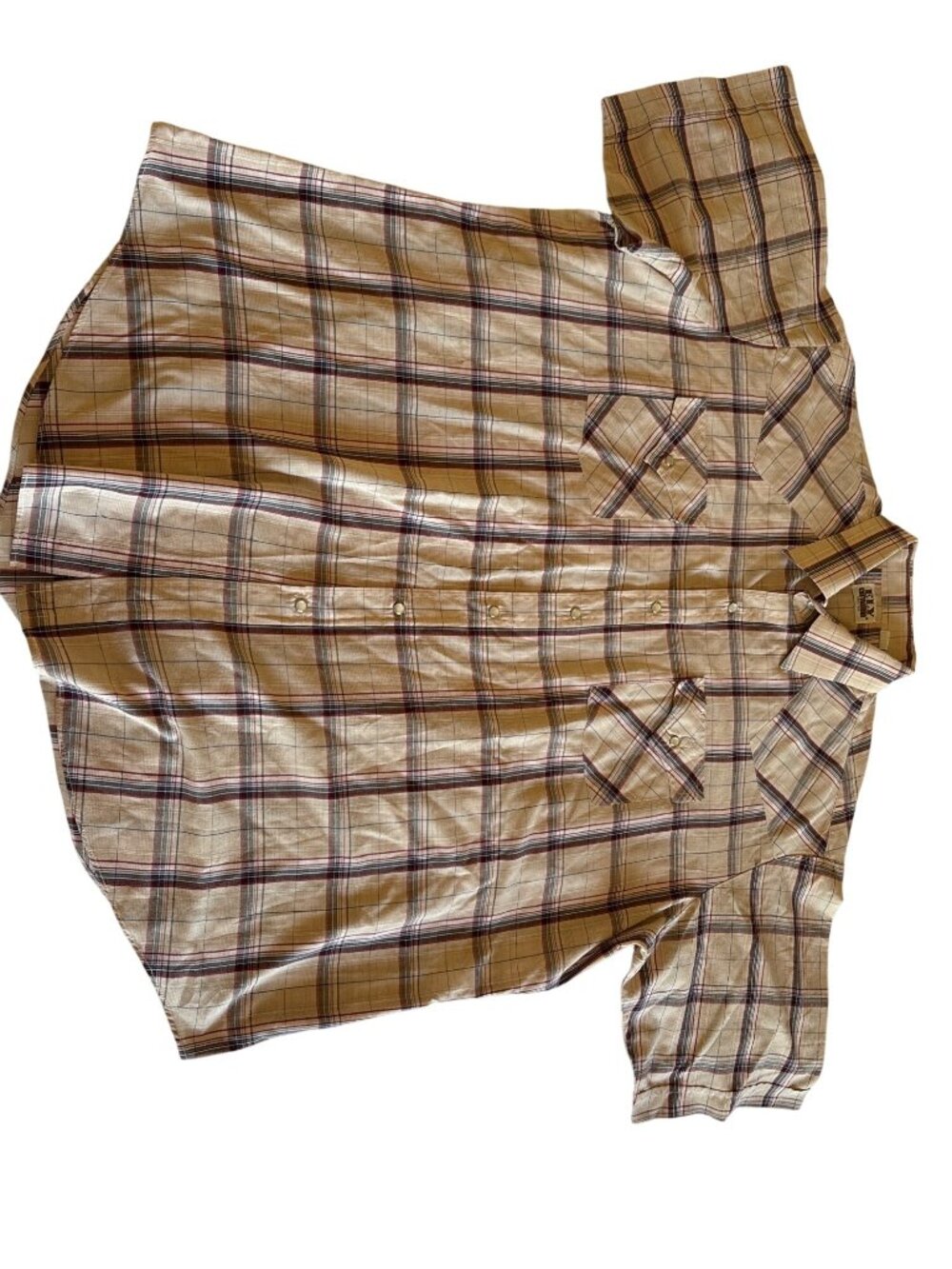 Ely Cattleman Mens XXL Beige Plaid Short-Sleeve Western Shirt With Snap Pockets